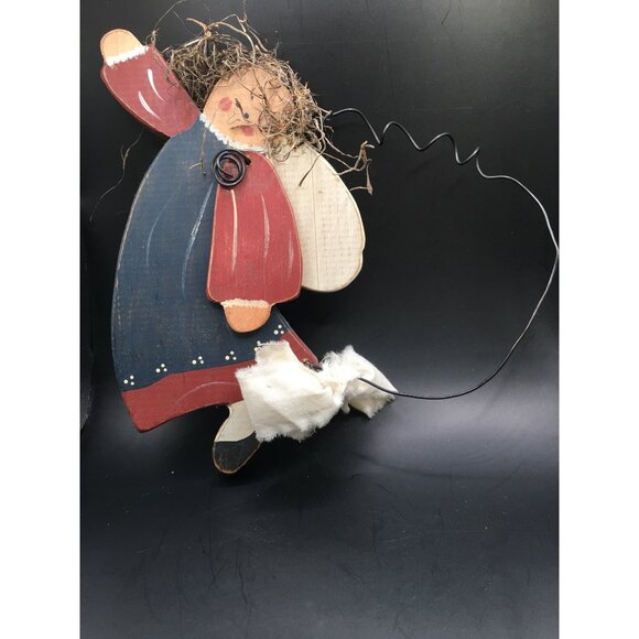 Vintage Handmade Wood Angels Ornaments with Wire Christmas Holiday Decor SET - Picture 6 of 15